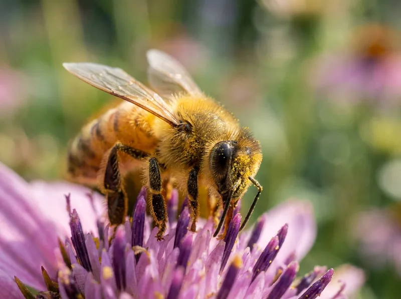 Ape su un fiore, impollinatore protetto